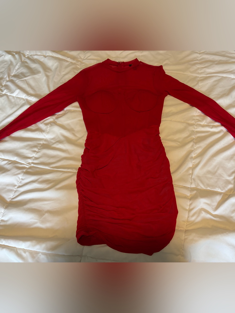 privy Red Long-Sleeve Ruched Bodycon Dress